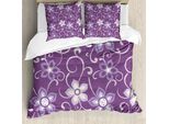Abakuhaus Copripiumino Aubergine, Lilla Con Foglie, Antiacaro, Adatto A Chi Soffre Di Allergie, Con Federe, 155 Cm X 220 Cm - 80 X 80 Cm, Viola Bianco