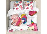 Abakuhaus Copripiumino Unicorno Gatto, Fantasia, Antiacaro, Adatto A Chi Soffre Di Allergie, Con Federe, 200 Cm X 200 Cm - 80 X 80 Cm, Rosa Multicolore