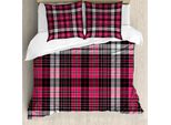 Abakuhaus Copripiumino A Quadri, Geometrico Old Tartan, Antiacaro, Adatto A Chi Soffre Di Allergie, Con Federe, 200 Cm X 200 Cm - 80 X 80 Cm, Rosa-Nero-Bianco