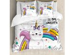 Abakuhaus Copripiumino Unicorno Gatto, Fiaba Per Bambini, Antiacaro, Adatto A Chi Soffre Di Allergie, Con Federe, 200 Cm X 200 Cm - 80 X 80 Cm, Multicolore