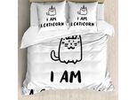 Abakuhaus Copripiumino Unicorno Gatto, Scrittura Divertente, Antiacaro, Adatto A Chi Soffre Di Allergie, Con Federe, 200 Cm X 200 Cm - 80 X 80 Cm, Bianco E Nero