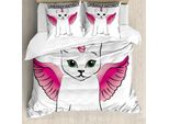 Abakuhaus Copripiumino Unicorno Gatto, Arte Fantastica Urbana, Antiacaro, Adatto A Chi Soffre Di Allergie, Con Federe, 200 Cm X 200 Cm - 80 X 80 Cm, Rosa Nero