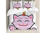 Abakuhaus Copripiumino Unicorno Gatto, Rosa Maneki Neko, Antiacaro Adatto A Chi Soffre Di Allergie Con Federe, 155 Cm X 220 Cm - 80 X 80 Cm, Multicolore