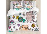 Abakuhaus Copripiumino Unicorno Gatto, Mops Mermaid Wunsch, Antiacaro, Adatto A Chi Soffre Di Allergie, Con Federe, 200 Cm X 200 Cm - 80 X 80 Cm, Multicolore