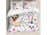 Abakuhaus Copripiumino Unicorno Gatto, Stile Pop Art Fumetto, Antiacaro, Adatto A Chi Soffre Di Allergie, Con Federe, 155 Cm X 220 Cm - 80 X 80 Cm, Multicolore