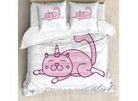 Abakuhaus Copripiumino Unicorno Gatto, Mascotte Divertenti Rosa, Antiacaro, Adatto A Chi Soffre Di Allergie, Con Federe, 200 Cm X 200 Cm - 80 X 80 Cm, Rosa Viola Bianco