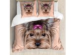 Abakuhaus Copripiumino Yorkie, Animali Realistici, Antiacaro, Adatto A Chi Soffre Di Allergie, Con Federe, 155 Cm X 220 Cm - 80 X 80 Cm, Salmone Marrone Chiaro