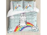 Abakuhaus Copripiumino Unicorno Gatto, Arte Parole Arcobaleno, Antiacaro Adatto A Chi Soffre Di Allergie Con Federe, 200 Cm X 200 Cm - 80 X 80 Cm, Multicolore