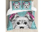 Abakuhaus Copripiumino Yorkie, Cuffie Musica Cane, Antiacaro, Adatto A Chi Soffre Di Allergie, Con Federe, 200 Cm X 200 Cm - 80 X 80 Cm, Azzurro Pallido Bianco