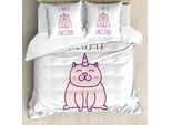 Abakuhaus Copripiumino Unicorno Gatto, Gattino, Antiacaro, Adatto A Chi Soffre Di Allergie, Con Federe, 200 Cm X 200 Cm - 80 X 80 Cm, Rosa Baby Viola