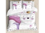 Abakuhaus Copripiumino Unicorno-Gatto, Personaggio Fantastico, Antiacaro, Adatto A Chi Soffre Di Allergie, Con Federe, 155 Cm X 220 Cm - 80 X 80 Cm, Rosa Pallido, Arancione, Lilla