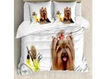 Abakuhaus Copripiumino Yorkie, Cucciolo Con Acconciatura, Antiacaro, Adatto A Chi Soffre Di Allergie, Con Federe, 200 Cm X 200 Cm - 80 X 80 Cm, Marrone Scuro Multicolore