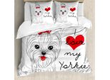 Abakuhaus Copripiumino Yorkie, Ich Liebe Mein Yorkie Terrier, Antiacaro, Adatto A Chi Soffre Di Allergie, Con Federe, 155 Cm X 220 Cm - 80 X 80 Cm, Nero Bianco Rosso