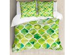 Abakuhaus Copripiumino Acquerello, Motivo Marocchino A Traliccio, Antiacaro, Adatto A Chi Soffre Di Allergie, Con Federe, 155 Cm X 220 Cm - 80 X 80 Cm, Verde Lime, Giallo, Bianco