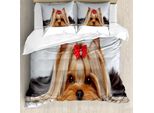 Abakuhaus Copripiumino Yorkie, Cane Sdraiato Ribbon Liebe, Antiacaro, Adatto A Chi Soffre Di Allergie, Con Federe, 155 Cm X 220 Cm - 80 X 80 Cm, Pale Caramel Sand Brown
