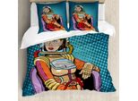 Abakuhaus Set Copripiumino Astronaut Per Letti Matrimoniali, Borsellino Da Donna Halftone, Antiacaro, Adatto A Chi Soffre Di Allergie, Con Federe, Blu Petrolio E Multicolore
