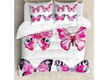 Abakuhaus Copripiumino Acquerello, Farfalle, Antiacaro, Adatto A Chi Soffre Di Allergie, Con Federe, 155 Cm X 220 Cm - 80 X 80 Cm, Rosa, Azzurro E Nero