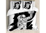Abakuhaus Copripiumino Astronaut, Disegno Con Stelle, Antiacaro, Adatto A Chi Soffre Di Allergie, Con Federe, 155 Cm X 220 Cm - 80 X 80 Cm, Bianco E Nero