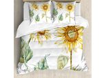 Abakuhaus Copripiumino Acquerellato, Girasoli Accattivanti, Antiacaro, Adatto A Chi Soffre Di Allergie, Con Federe, 200 Cm X 200 Cm - 80 X 80 Cm, Giallo, Verde, Giallo