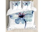 Abakuhaus Copripiumino Acquerello, Primavera Flora, Antiacaro, Adatto A Chi Soffre Di Allergie, Con Federe, 200 Cm X 200 Cm - 80 X 80 Cm, Azzurro