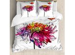 Abakuhaus Copripiumino Acquerellato, Fiori Di Crisantemo, Antiacaro, Adatto A Chi Soffre Di Allergie, Con Federe, 200 Cm X 200 Cm - 80 X 80 Cm, Multicolore