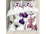 Abakuhaus Copripiumino Acquerello, Ambiente Fiorito, Antiacaro, Adatto A Chi Soffre Di Allergie, Con Federe, 155 Cm X 220 Cm - 80 X 80 Cm, Crema Viola Rose Essiccate