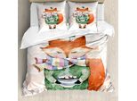 Abakuhaus Copripiumino Acquerello, Fox Kaffee Vogel, Antiacaro, Adatto A Chi Soffre Di Allergie, Con Federe, 200 Cm X 200 Cm - 80 X 80 Cm, Verde Giada-Rosa Chiaro