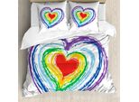 Abakuhaus Set Copripiumino Gekritzel Per Letti Matrimoniali, Cuore Arcobaleno Intrecciato, Antiacaro Adatto A Chi Soffre Di Allergie Con Federe, Multicolore