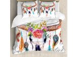 Abakuhaus Copripiumino Acquerello, Teschio Di Toro, Motivo Boho, Antiacaro, Adatto A Chi Soffre Di Allergie, Con Federe, 155 Cm X 220 Cm - 80 X 80 Cm, Multicolore