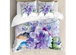 Abakuhaus Set Copripiumino Acquerello Per Letti Matrimoniali, Ortensie In Fiore, Antiacaro, Adatto A Chi Soffre Di Allergie, Con Federe, Blu Violetto