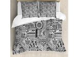 Abakuhaus Set Copripiumino Gekritzel Per Letti Matrimoniali, Design Etnico Tribale, Antiacaro, Adatto A Chi Soffre Di Allergie, Con Federe, Bianco E Nero