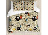 Abakuhaus Copripiumino Per Asilo Nido, Gufi Affamati Che Mangiano, Antiacaro, Adatto A Chi Soffre Di Allergie, Con Federe, 200 Cm X 200 Cm - 80 X 80 Cm, Nero Multicolore