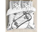 Abakuhaus Copripiumino Hipster, Stile Skateboard, Antiacaro, Adatto A Chi Soffre Di Allergie, Con Federe, 155 Cm X 220 Cm - 80 X 80 Cm, Bianco E Nero