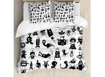 Abakuhaus Copripiumino Hipster, Cartoon Doodle Raum, Antiacaro, Adatto A Chi Soffre Di Allergie, Con Federe, 155 Cm X 220 Cm - 80 X 80 Cm, Bianco E Nero