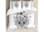 Abakuhaus Copripiumino Gatto, Disegno Gatto Realizzato A Mano, Antiacaro, Adatto A Chi Soffre Di Allergie, Con Federe, 200 Cm X 200 Cm - 80 X 80 Cm, Bianco E Nero
