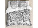 Abakuhaus Copripiumino Etnico, Monochrome Doodle Flora, Antiacaro E Anallergico Con Federe, 155 Cm X 220 Cm - 80 X 80 Cm, Bianco E Nero