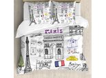 Abakuhaus Copripiumino Hipster, Torre Eiffel Beret Taxi, Antiacaro, Adatto A Chi Soffre Di Allergie, Con Federe, 155 Cm X 220 Cm - 80 X 80 Cm, Multicolore
