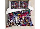 Abakuhaus Copripiumino Hipster, Tema Musicale Strumenti, Antiacaro, Adatto A Chi Soffre Di Allergie, Con Federe, 200 Cm X 200 Cm - 80 X 80 Cm, Multicolore