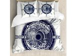 Abakuhaus Copripiumino Adventure, Sea Compass Tsunami, Antiacaro, Adatto A Chi Soffre Di Allergie, Con Federe, 200 Cm X 200 Cm - 80 X 80 Cm, Blu Scuro E Bianco
