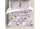 Abakuhaus Copripiumino Hipster, Sechziger-Frieden, Antiacaro, Adatto A Chi Soffre Di Allergie, Con Federe, 200 Cm X 200 Cm - 80 X 80 Cm, Multicolore