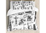 Abakuhaus Copripiumino Hipster, Simboli Del Mondo, Antiacaro, Adatto A Chi Soffre Di Allergie, Con Federe, 200 Cm X 200 Cm - 80 X 80 Cm, Bianco E Nero