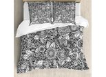 Abakuhaus Copripiumino, Floral Simple Nature, Antiacaro, Adatto A Chi Soffre Di Allergie, Con Federe, 155 Cm X 220 Cm - 80 X 80 Cm, Bianco E Nero