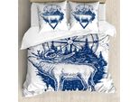 Abakuhaus Copripiumino Adventure, Deer Compass Ethnic, Antiacaro, Adatto A Chi Soffre Di Allergie, Con Federe, 155 Cm X 220 Cm - 80 X 80 Cm, Blu Scuro E Bianco