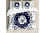 Abakuhaus Copripiumino Adventure, Antique Sea Compass, Antiacaro, Adatto A Chi Soffre Di Allergie, Con Federe, 155 Cm X 220 Cm - 80 X 80 Cm, Blu Scuro E Bianco