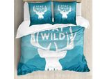 Abakuhaus Set Copripiumino Avventura Per Letti Matrimoniali, Bosco Selvaggio Scenografico, Antiacaro, Adatto A Chi Soffre Di Allergie, Con Federe, Azzurro Scuro Blu Scuro