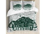 Abakuhaus Copripiumino Avventura, Viaggio Ed Esplorazione, Antiacaro Adatto A Chi Soffre Di Allergie Con Federe, 155 Cm X 220 Cm - 80 X 80 Cm, Verde Scuro Bianco