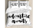 Abakuhaus Copripiumino Avventura, Vita-Viaggio-Viaggio, Antiacaro Adatto A Chi Soffre Di Allergie Con Federe, 200 Cm X 200 Cm - 80 X 80 Cm, Bianco E Nero