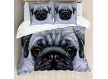 Abakuhaus Copripiumino Mops, Cuccioli Maschi Con Occhi Grandi, Antiacaro, Adatto A Chi Soffre Di Allergie, Con Federe, 155 Cm X 220 Cm - 80 X 80 Cm, Blu Ardesia