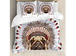 Abakuhaus Copripiumino Mops, Native Style Bonnet Dog, Antiacaro, Adatto A Chi Soffre Di Allergie, Con Federe, 155 Cm X 220 Cm - 80 X 80 Cm, Rosso, Nero, Marrone Chiaro