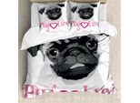 Abakuhaus Copripiumino Mops, Immagine Mops-Liebe Grigio, Antiacaro, Adatto A Chi Soffre Di Allergie, Con Federe, 155 Cm X 220 Cm - 80 X 80 Cm, Grigio Scuro-Rosa-Grigio